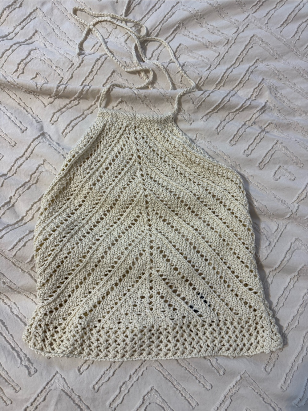 Crochet Halter Knit Tank Top - Cream
